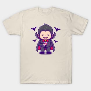 Cute Dracula Drink Blood Juice With Bat T-Shirt